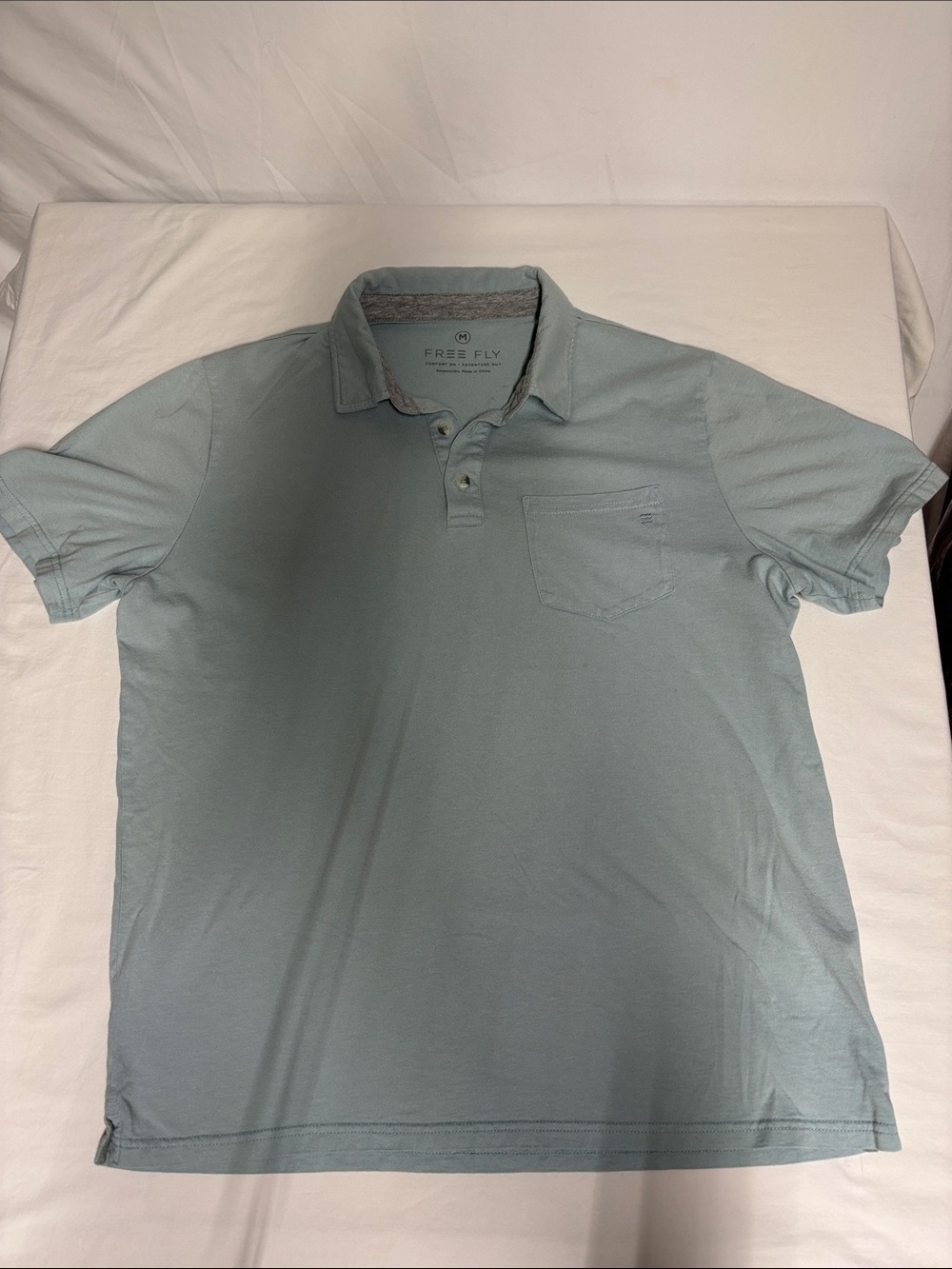 Free Fly Men’s Polo Shirt M Light Blue Bamboo Blend Pocket Performance